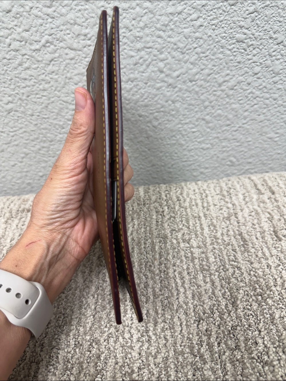 Coach Brown Leather Tattoo-Print Long Long Pocket Wallet with Yellow Stitching - Picture 10 of 12
